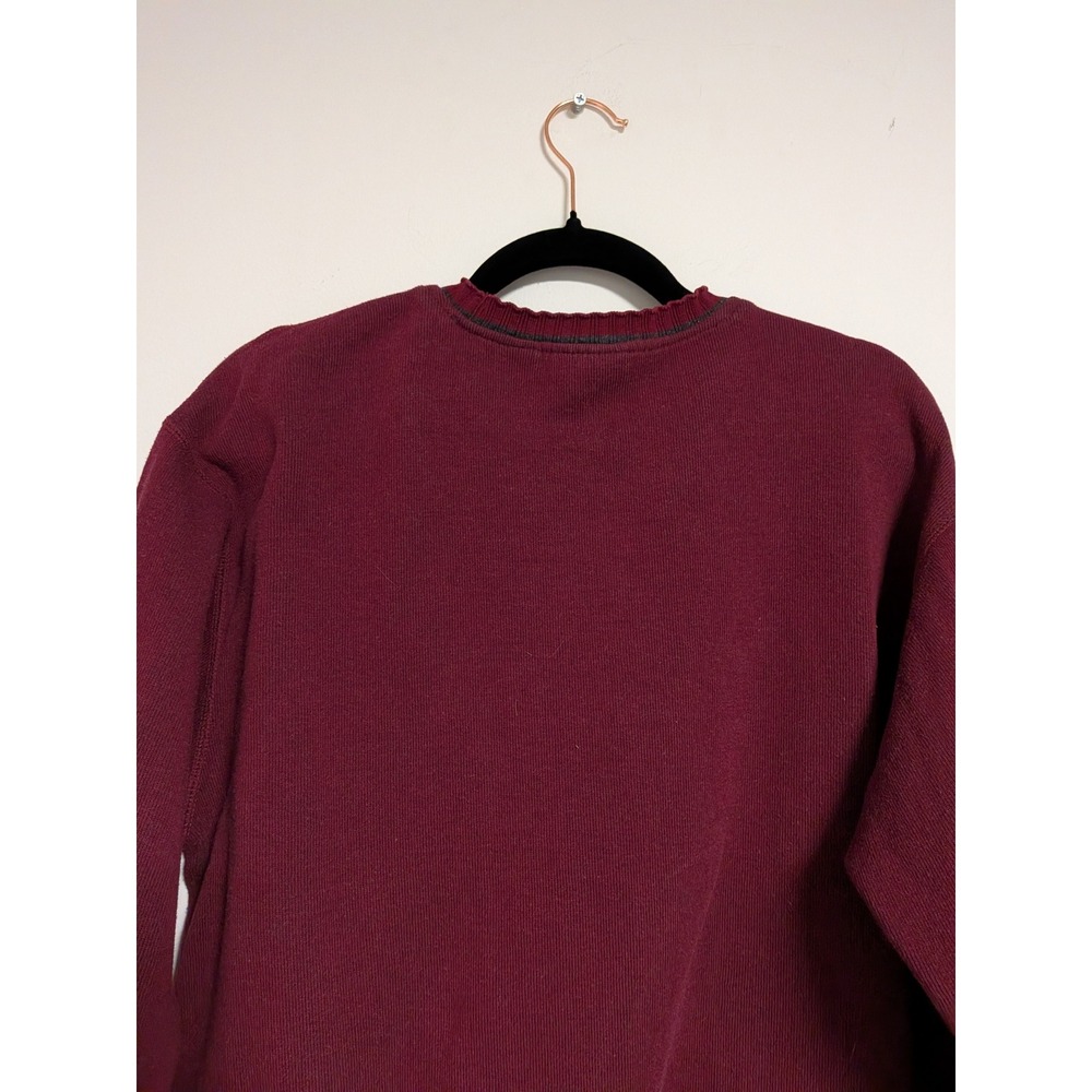 Van Heusen Mens Small Burgundy Ribbed Cotton Long Sleeve‎ Shirt Grey Stripe Crew - Picture 10 of 12